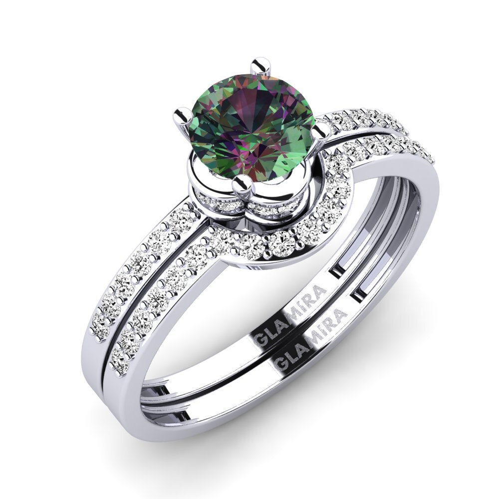 14ct White Gold Mystic Topaz Bridal Set Htingi