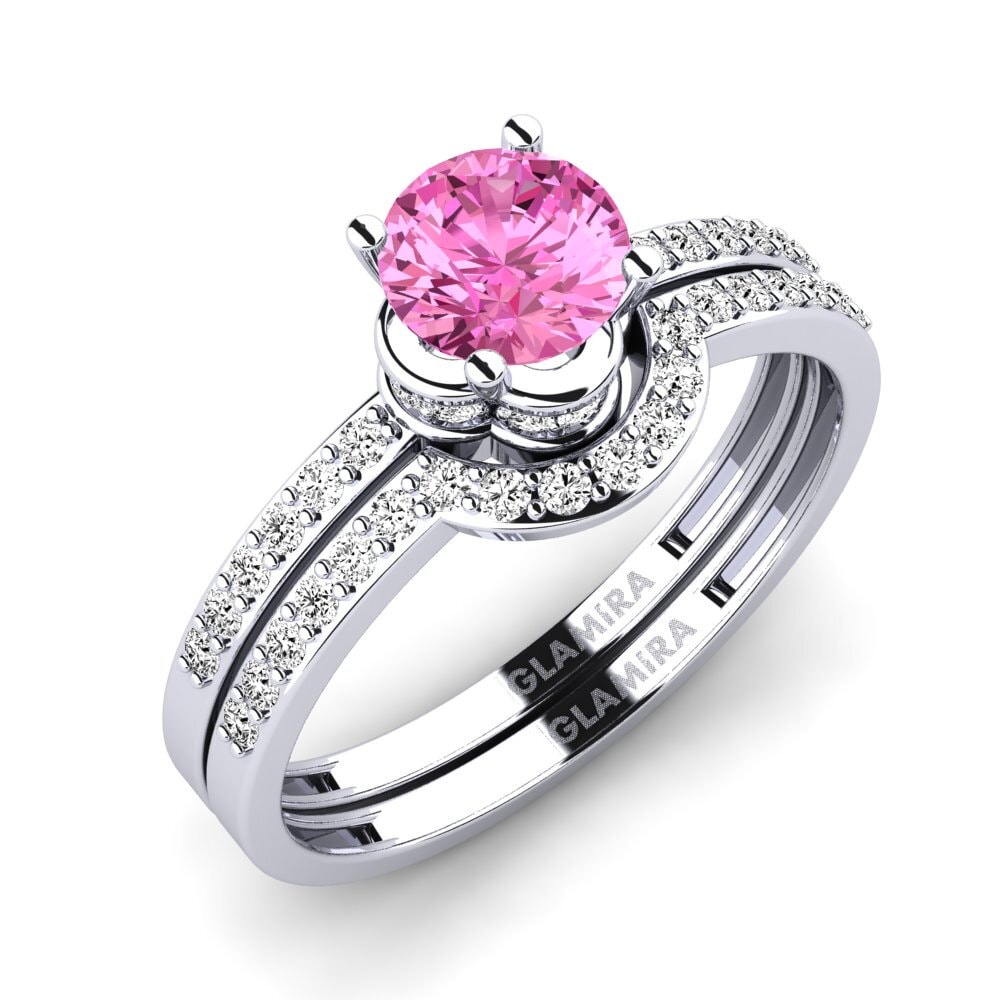 14ct White Gold Pink Topaz Bridal Set Htingi