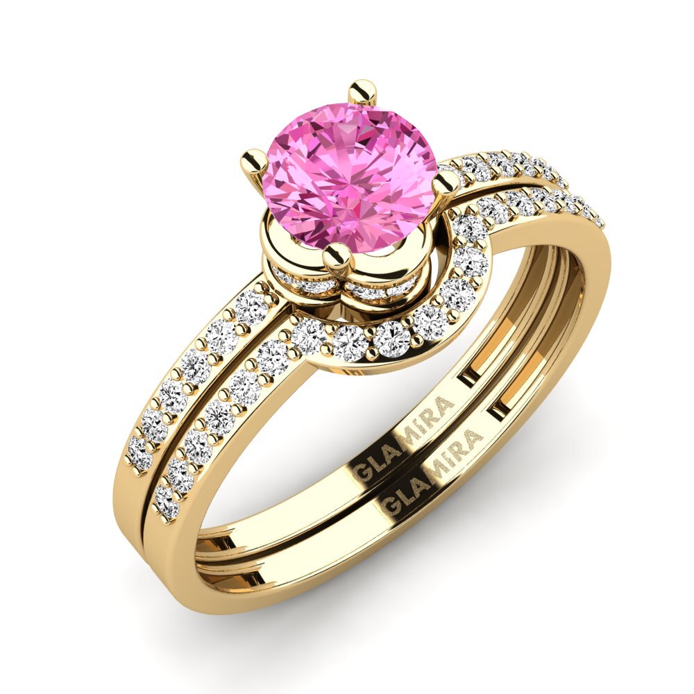 14k Oro Amarillo Topacio Rosa Set de Anillos Htingi
