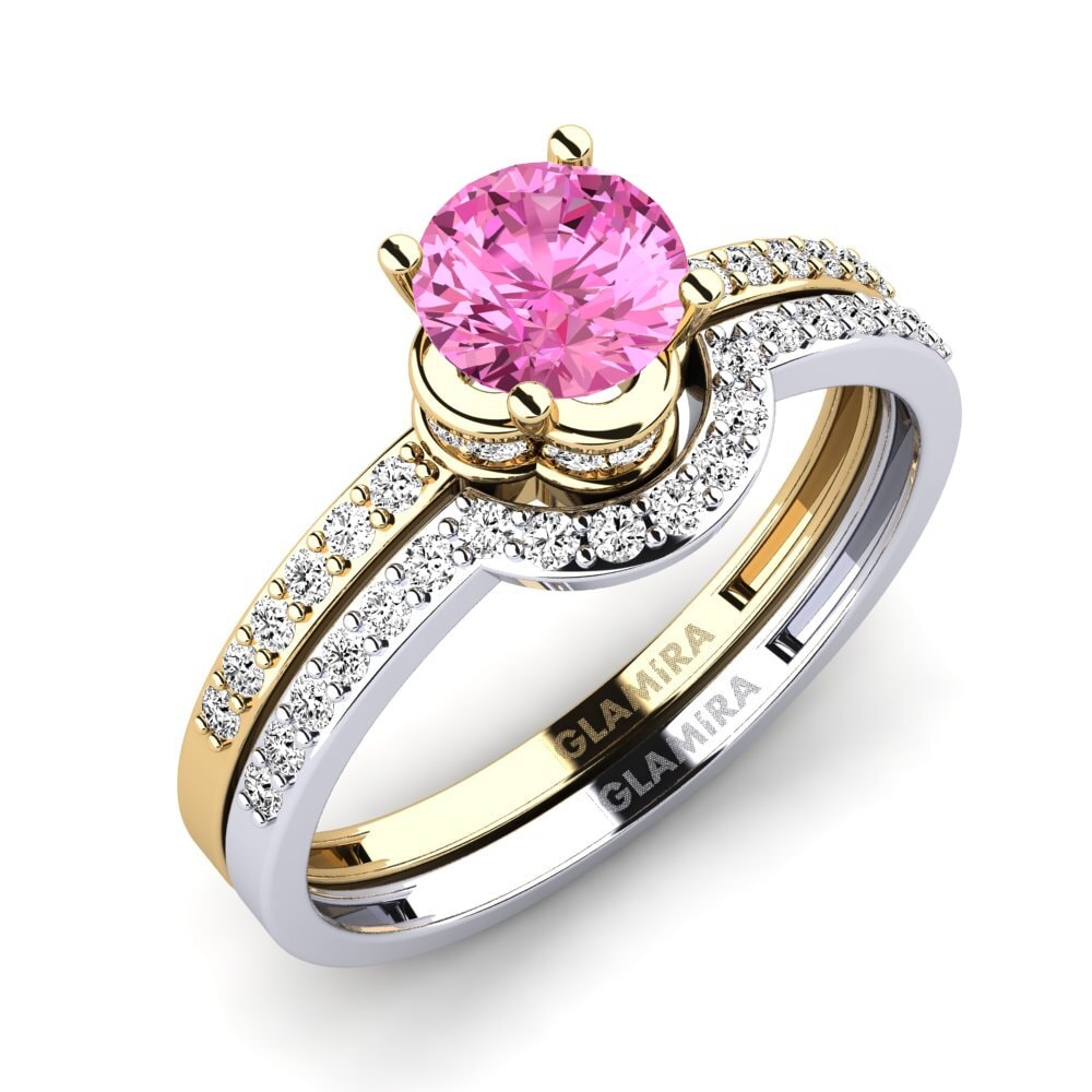 14ct Yellow & White Gold Pink Topaz Bridal Set Htingi