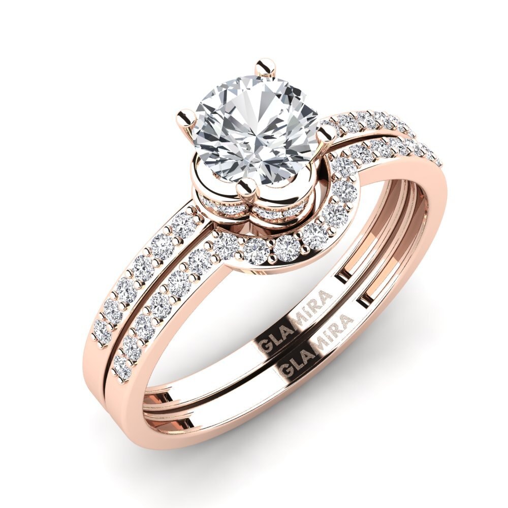 14ct Rose Gold White Zircon Bridal Set Htingi