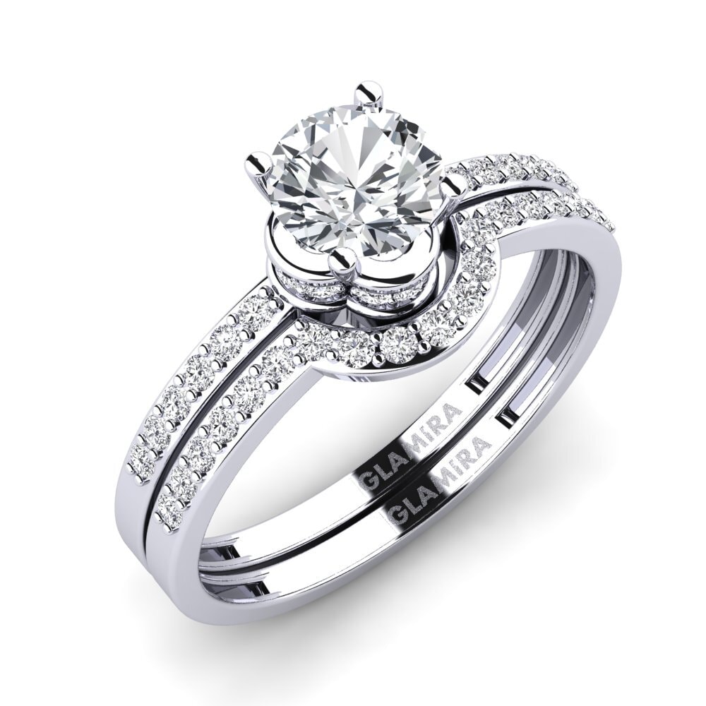 14ct White Gold White Zircon Bridal Set Htingi