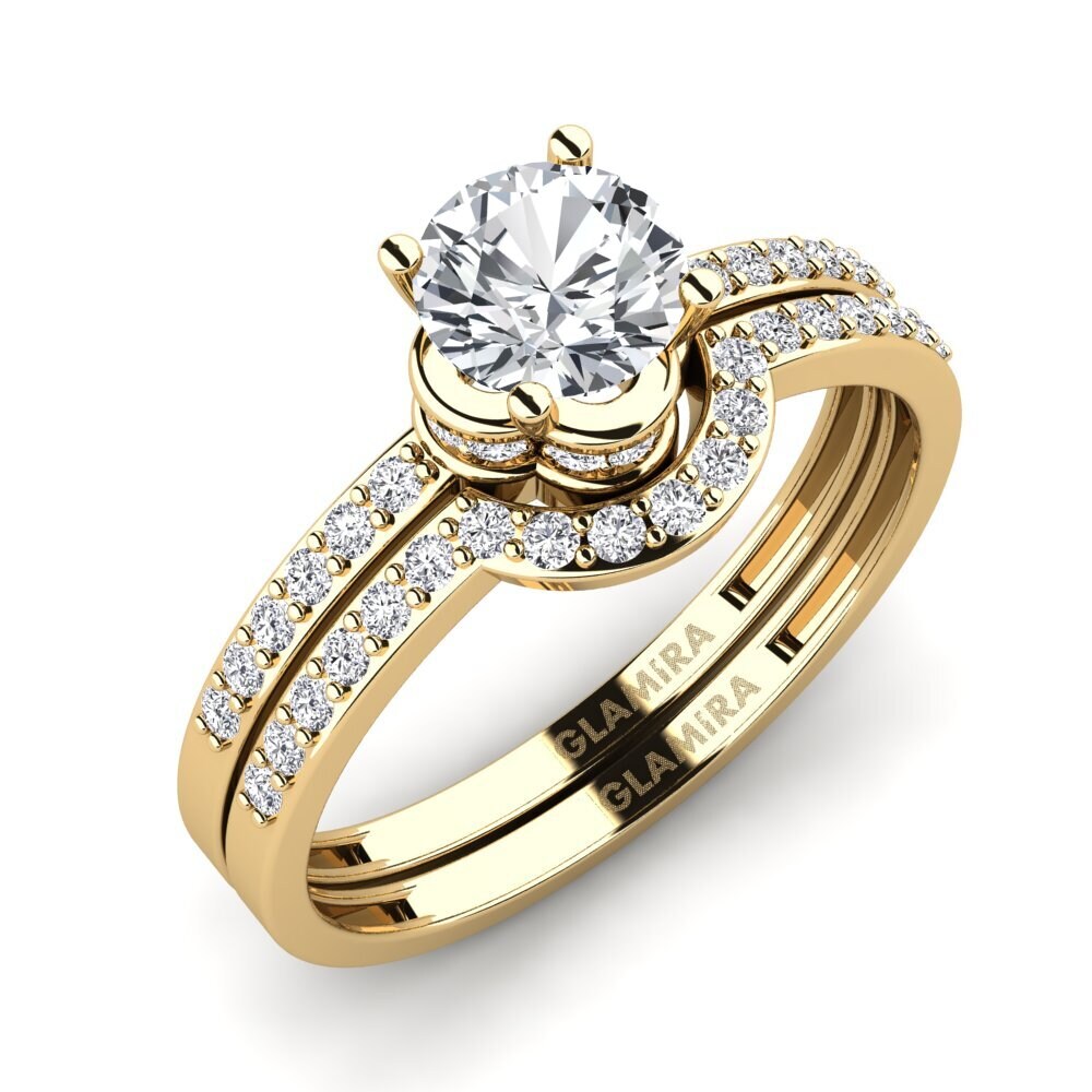 14ct Yellow Gold White Zircon Bridal Set Htingi