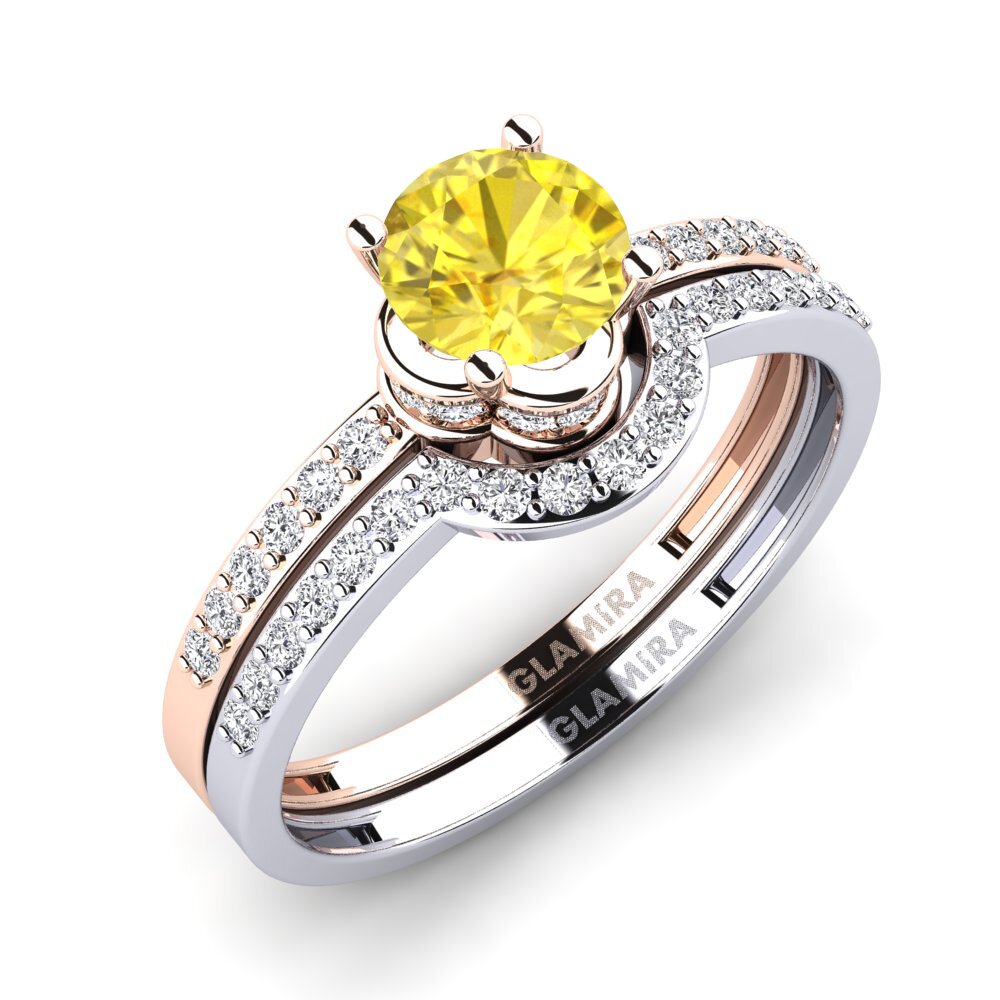9ct Rose & White Gold Yellow Sapphire Bridal Set Htingi