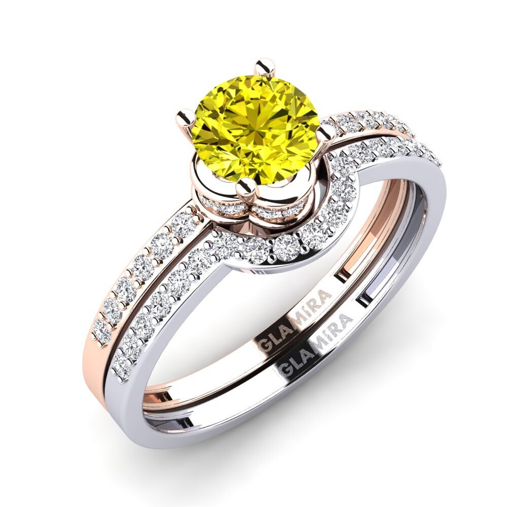 14k 紅白K金 黄色钻石 婚礼套装 Htingi