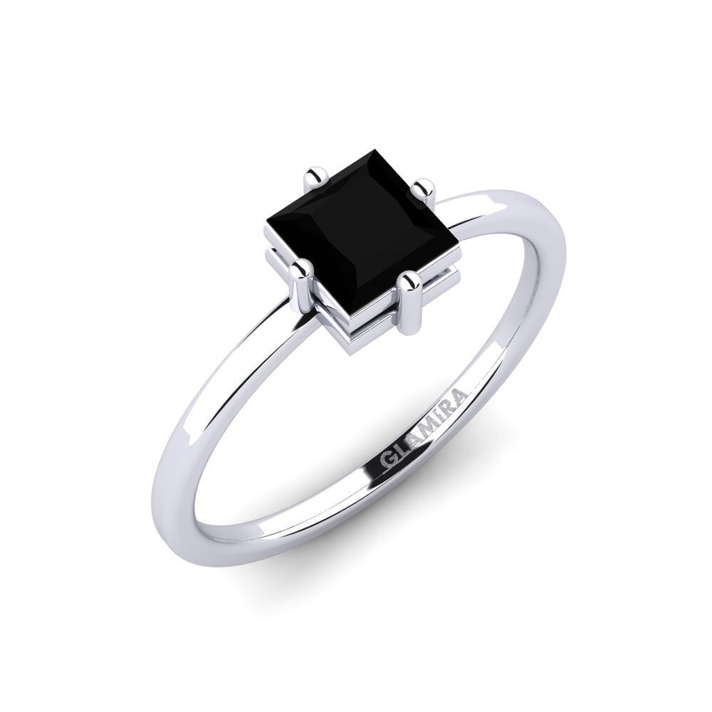 9k Oro Blanco Diamante Negro Anillo de compromiso Idan - B
