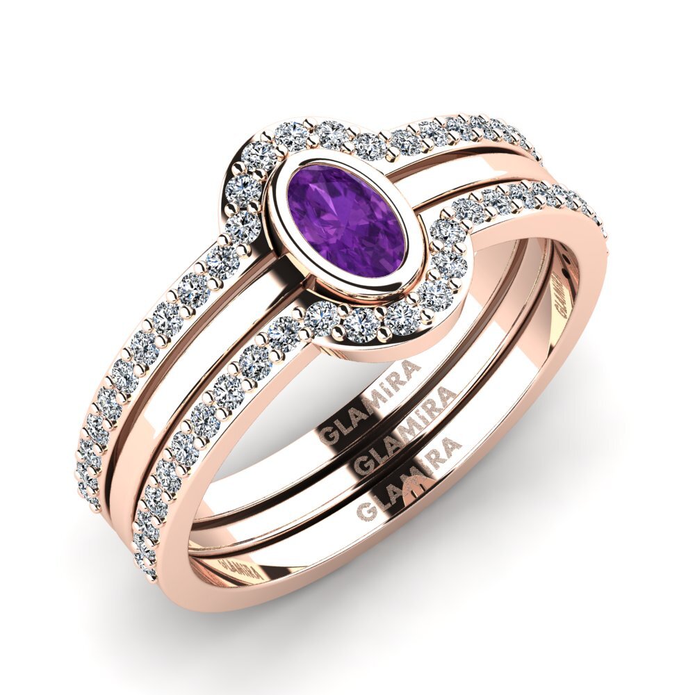 9ct Rose Gold Amethyst Bridal Set Niliev
