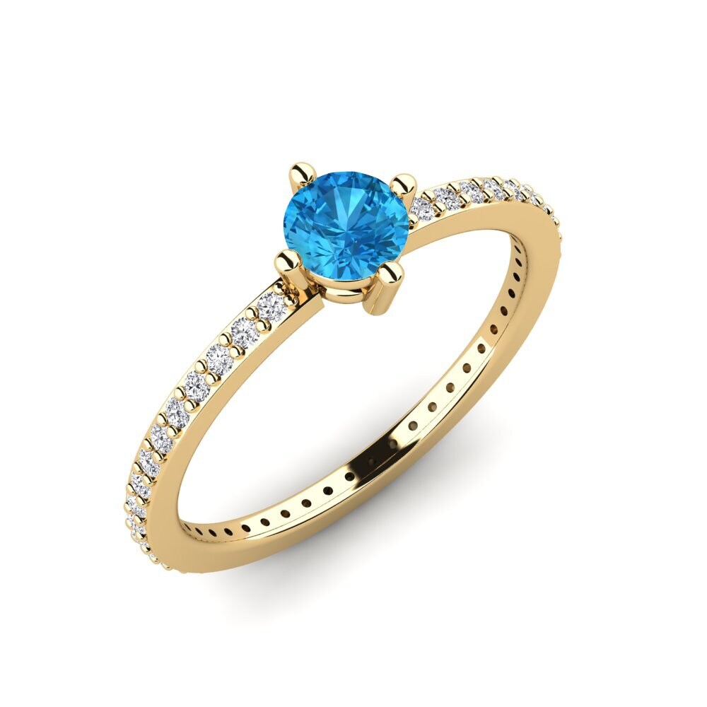 9ct Yellow Gold Blue Topaz Stackable Ring Nurath - A