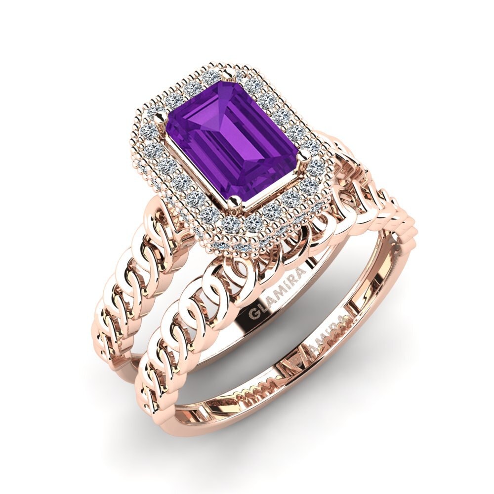 9ct Rose Gold Amethyst Bridal Set Oferih