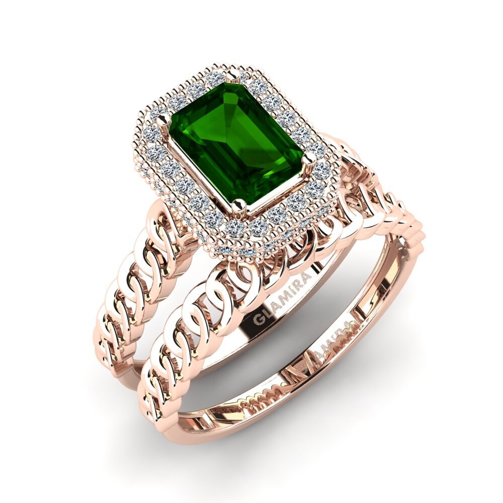 9ct Rose Gold Green Tourmaline Bridal Set Oferih