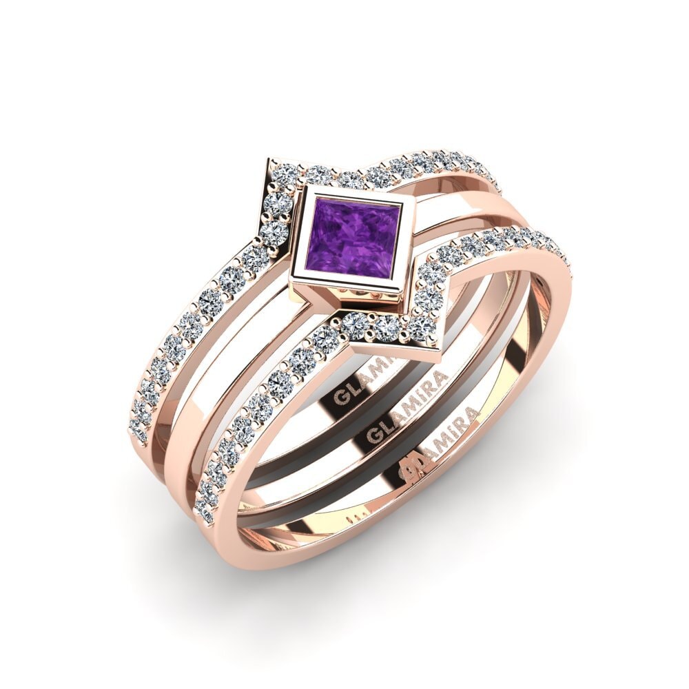 9ct Rose Gold Amethyst Bridal Set Polloc