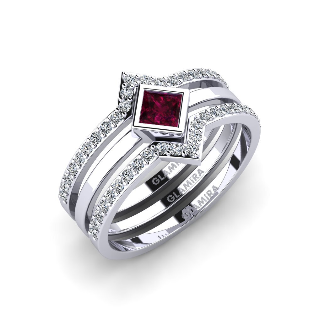 9ct White Gold Rhodolite Garnet Bridal Set Polloc