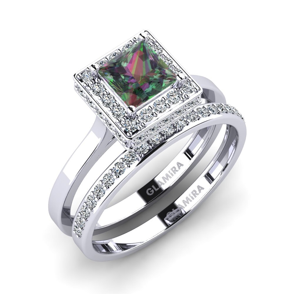 14ct White Gold Mystic Topaz Bridal Set Scump