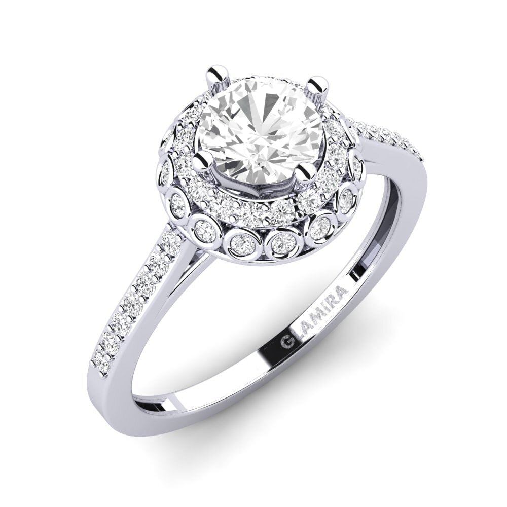 Or Blanc 18k Saphir Blanc Bague de fiançailles Syfig - A