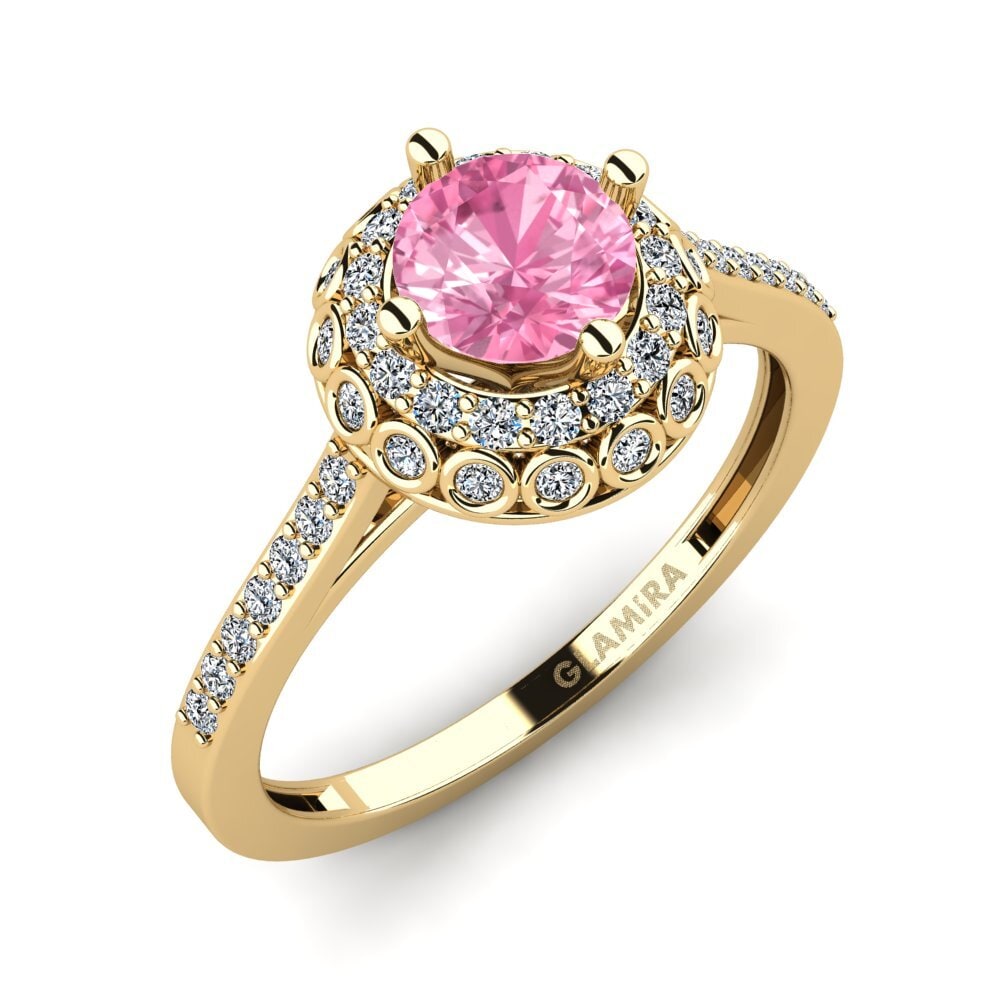 9k Oro Amarillo Zafiro Rosado Anillo de compromiso Syfig - A