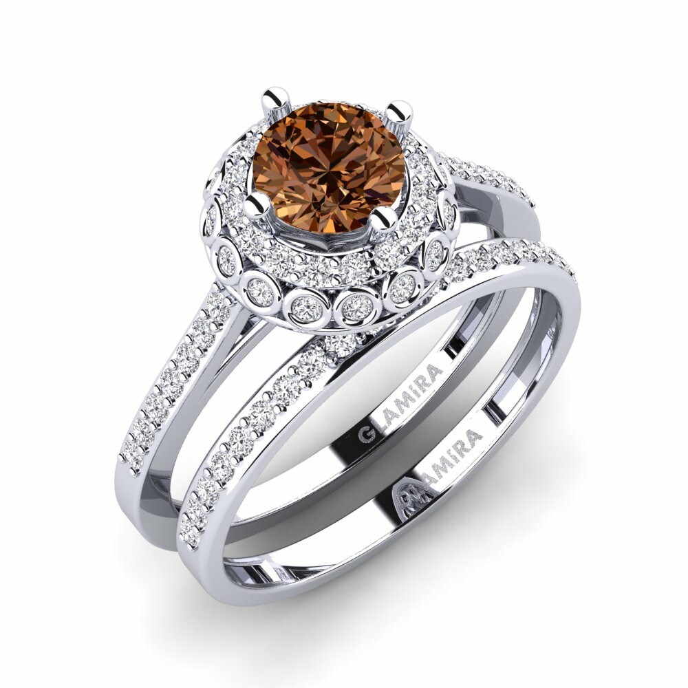 圓形 褐色鑽石 鈀金 Bridal Set Syfig
