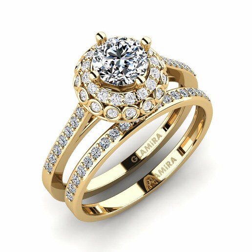 Bridal Set Syfig 585 Yellow Gold & Swarovski Crystal & White Sapphire