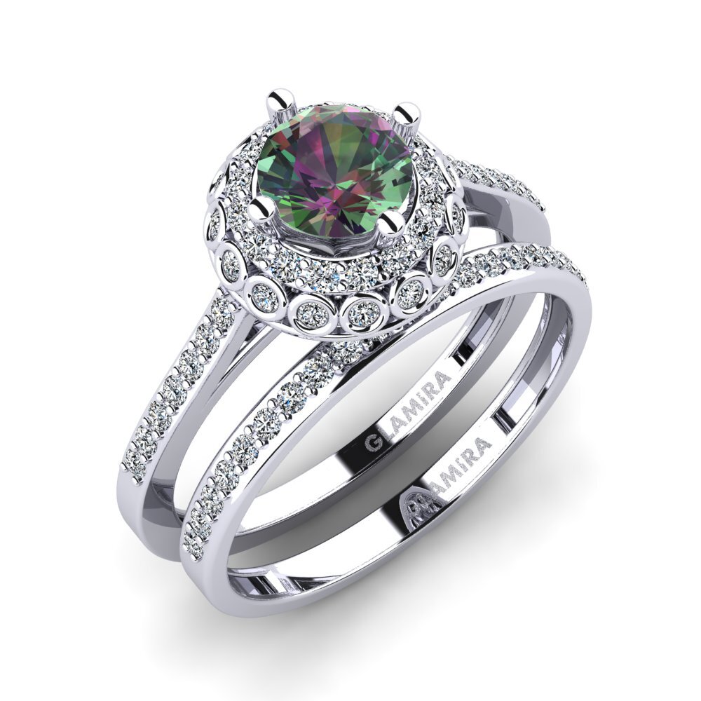 14ct White Gold Mystic Topaz Bridal Set Syfig