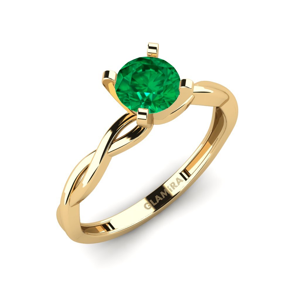 9k Oro Amarillo Esmeralda (creada en laboratorio) Anillo de compromiso Xoden - A