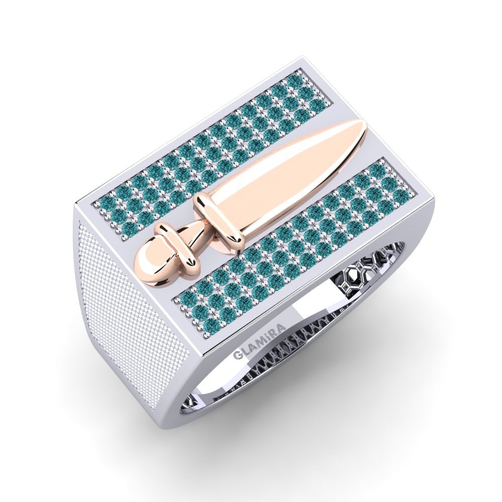 14ct White & Rose Gold Blue Diamond Men's Ring Agmiti