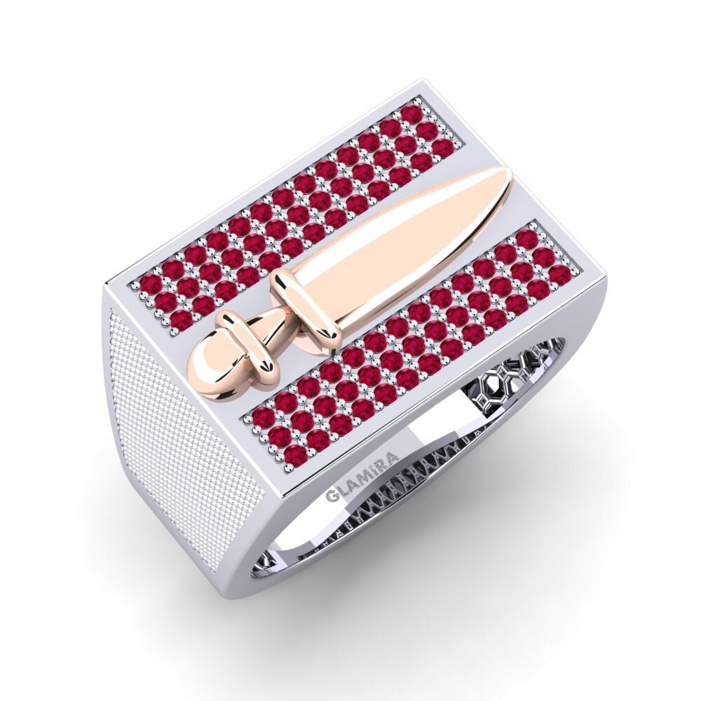 14ct White & Rose Gold Ruby Men's Ring Agmiti