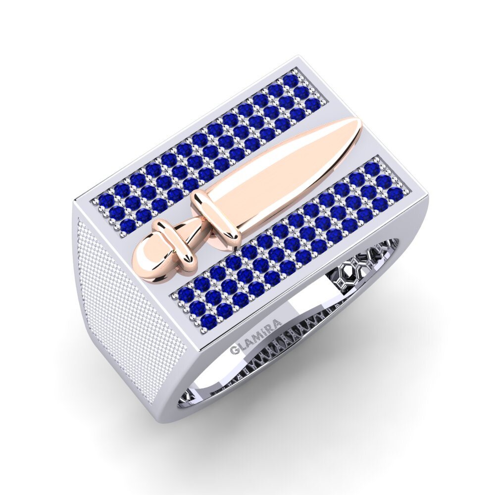 14ct White & Rose Gold Sapphire Men's Ring Agmiti