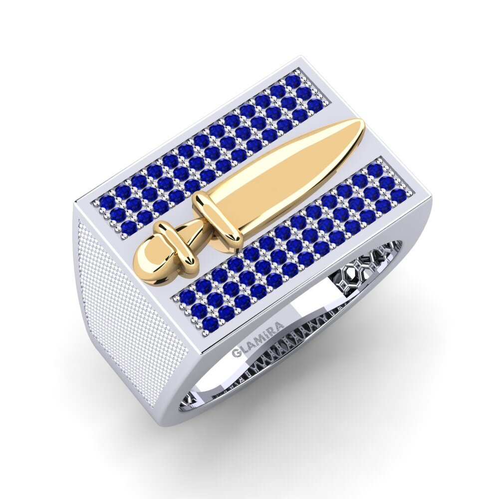 14ct White & Yellow Gold Sapphire Men's Ring Agmiti