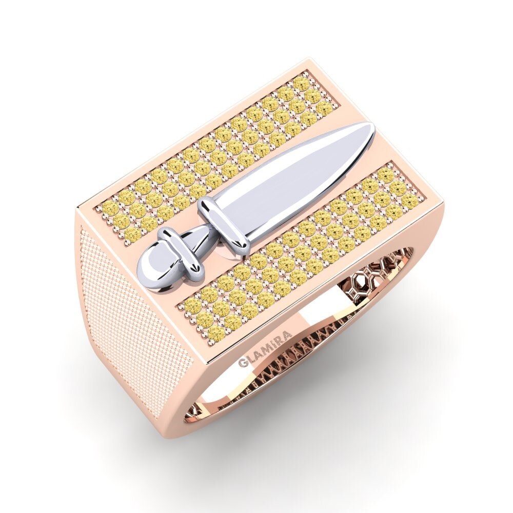 14ct Rose & White Gold Yellow Diamond Men's Ring Agmiti
