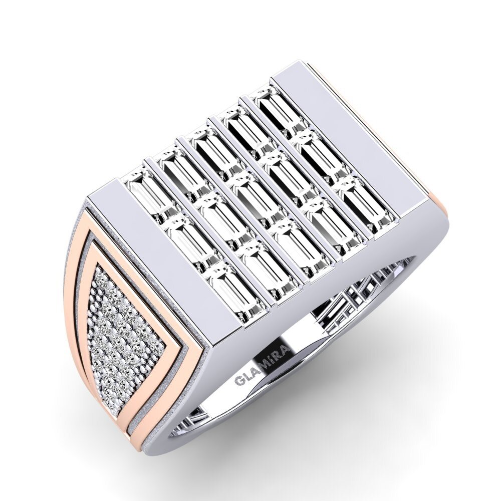 14ct White & Rose Gold Moissanite Men's Ring Asacn