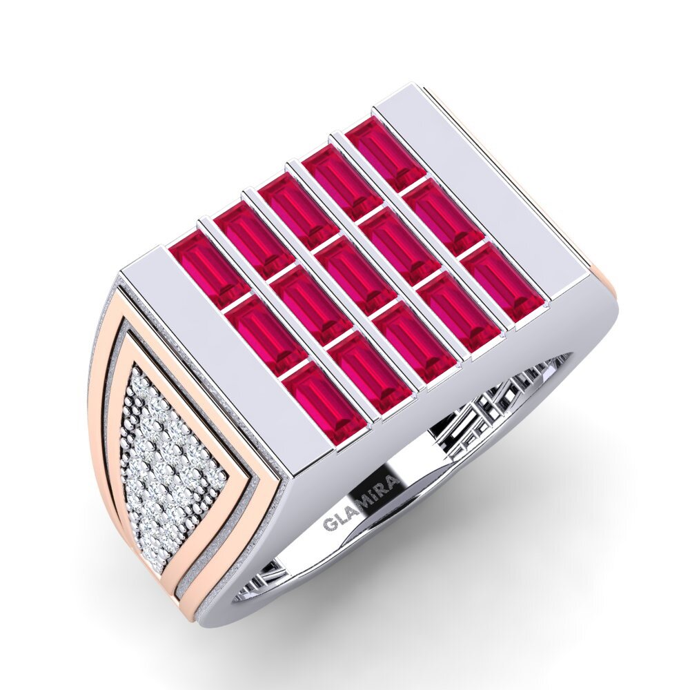 14ct White & Rose Gold Ruby Men's Ring Asacn