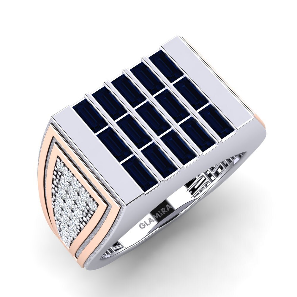 14ct White & Rose Gold Sapphire Men's Ring Asacn