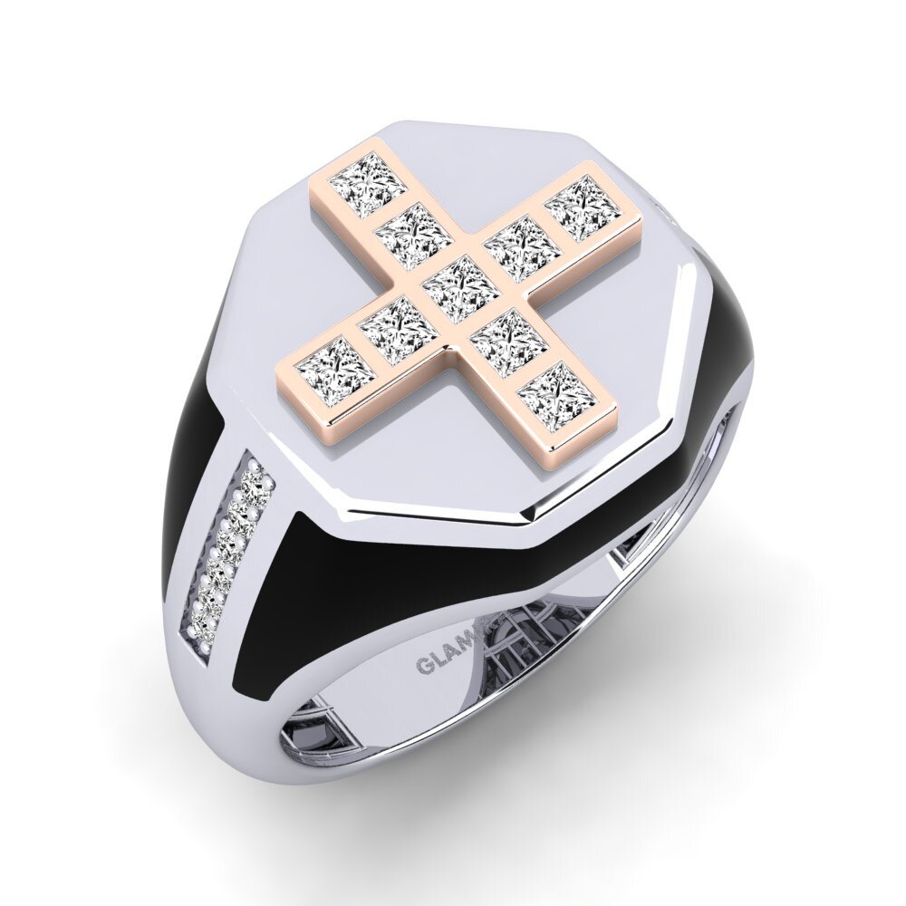 14ct White & Rose Gold Moissanite Men's Ring Bifia