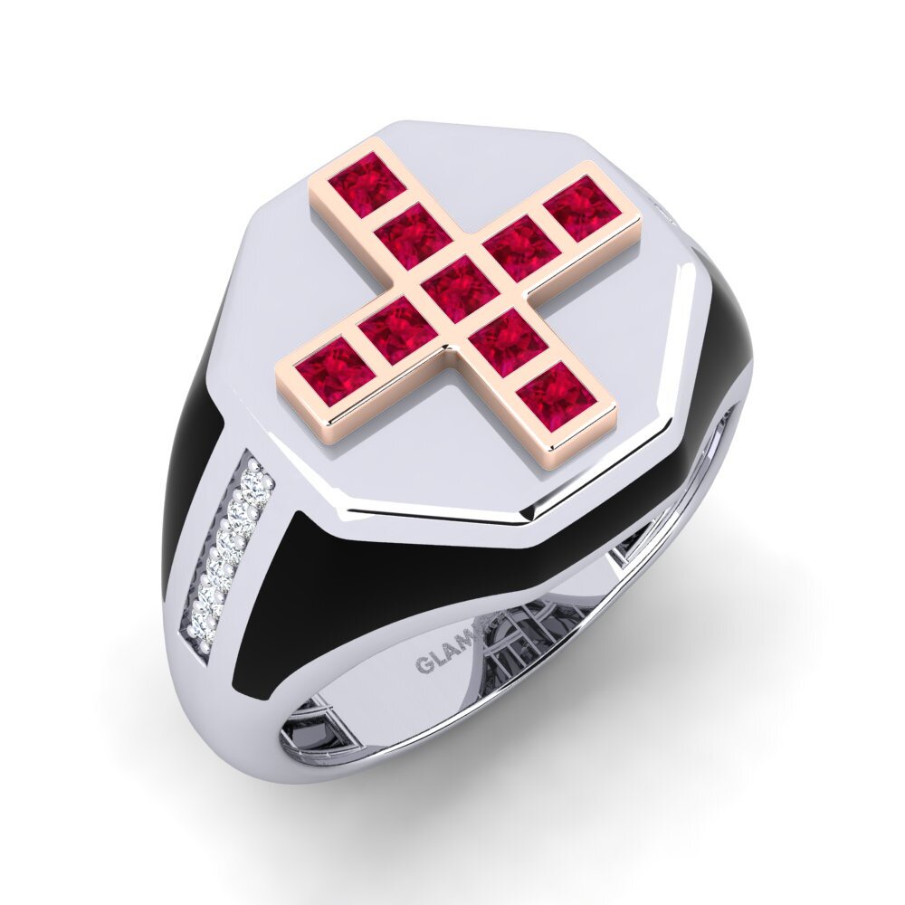 14ct White & Rose Gold Ruby Men's Ring Bifia