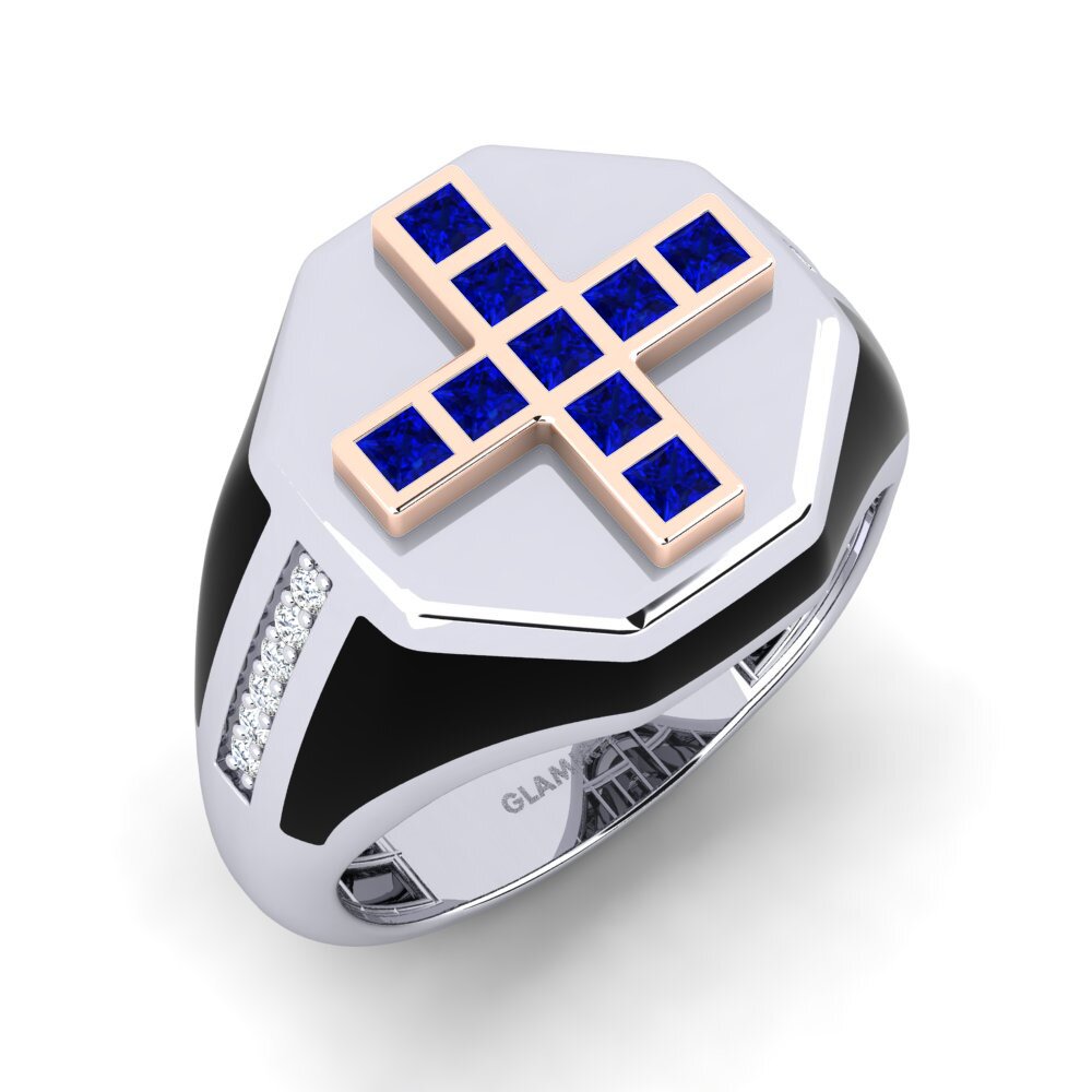14ct White & Rose Gold Sapphire Men's Ring Bifia