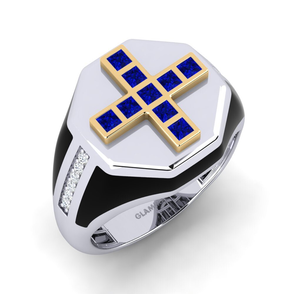 14ct White & Yellow Gold Sapphire Men's Ring Bifia