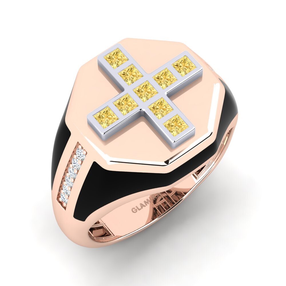 14ct Rose & White Gold Yellow Diamond Men's Ring Bifia