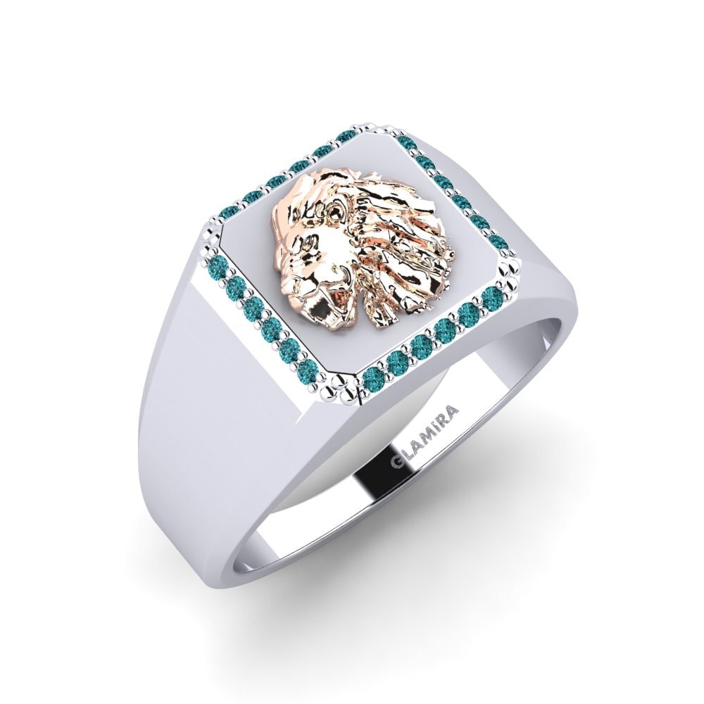 14ct White & Rose Gold Blue Diamond Men's Ring Cyhtuq