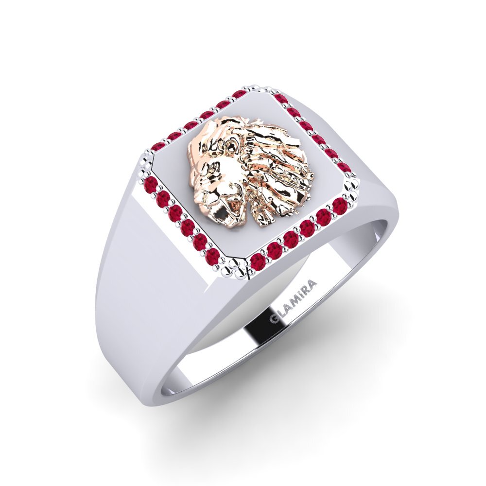 14ct White & Rose Gold Ruby Men's Ring Cyhtuq