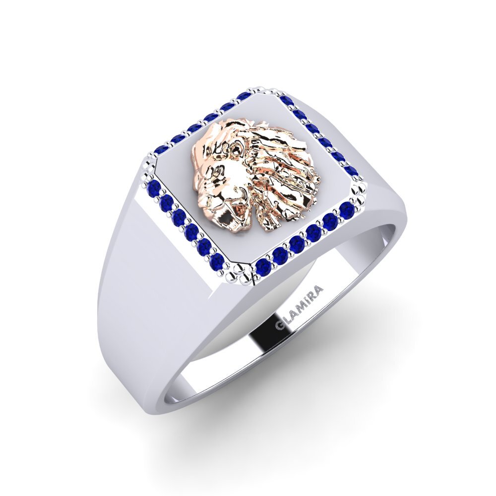 14ct White & Rose Gold Sapphire Men's Ring Cyhtuq