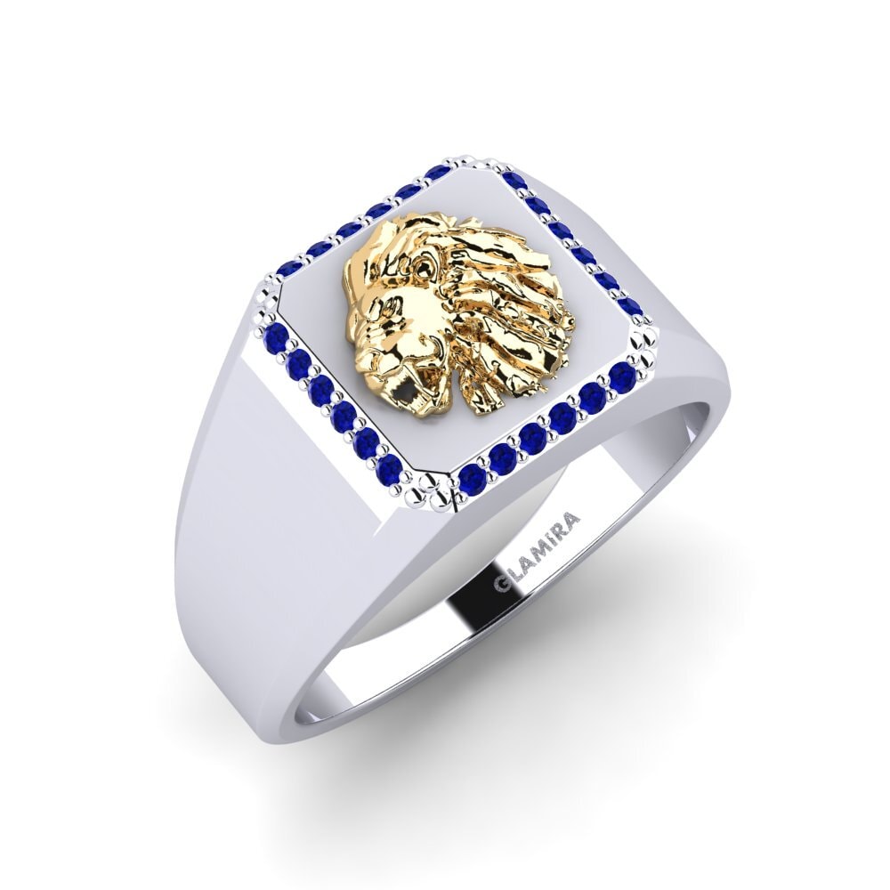 14ct White & Yellow Gold Sapphire Men's Ring Cyhtuq