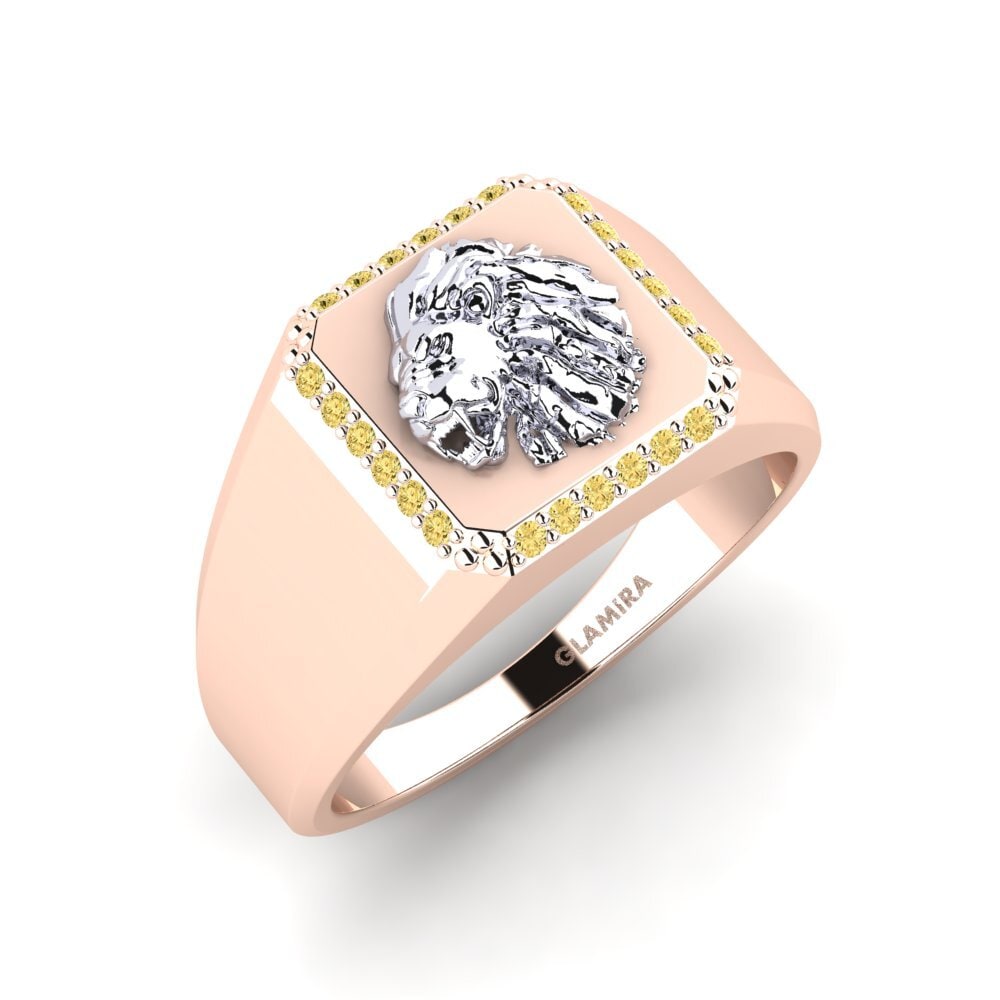 14ct Rose & White Gold Yellow Diamond Men's Ring Cyhtuq