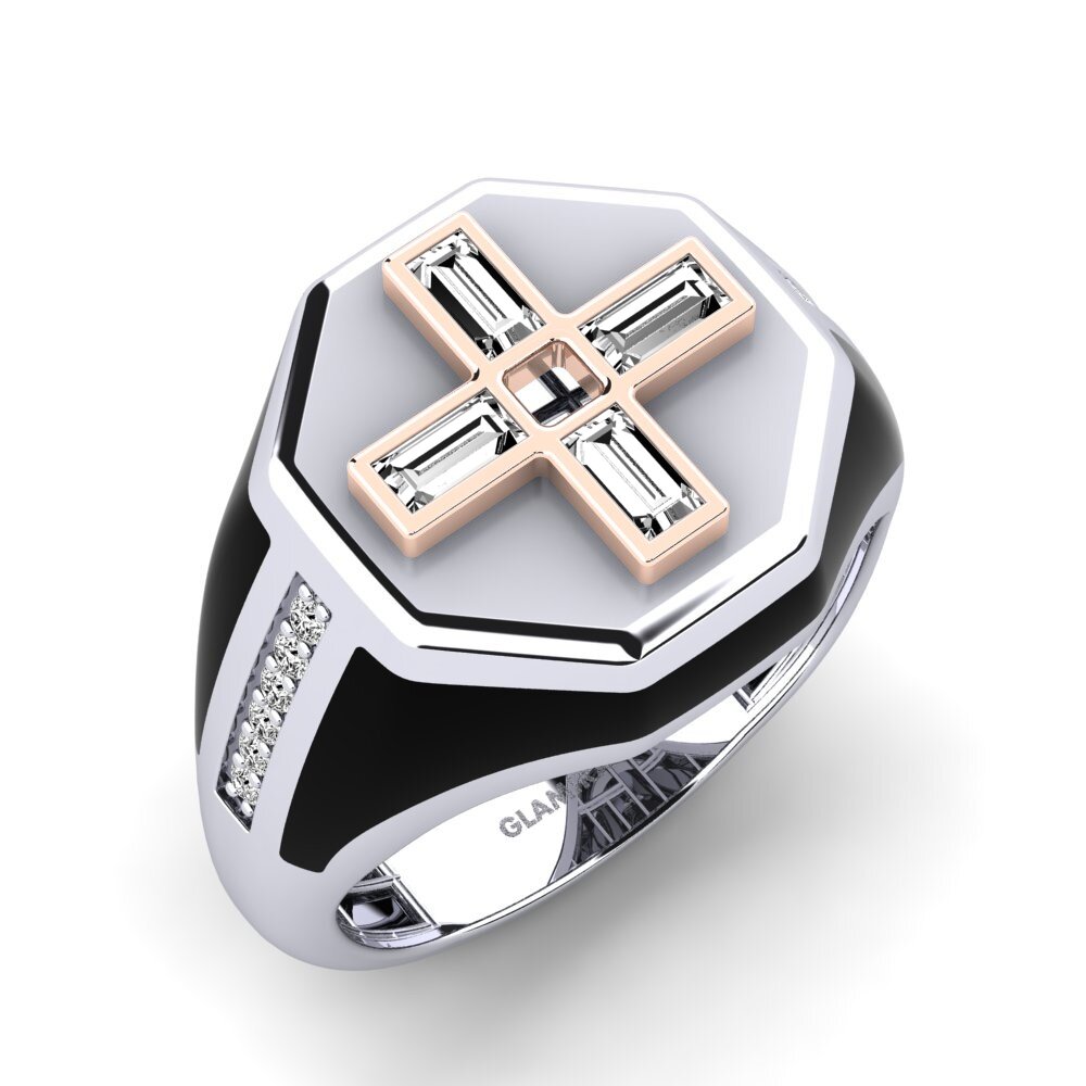14ct White & Rose Gold Moissanite Men's Ring Irectua