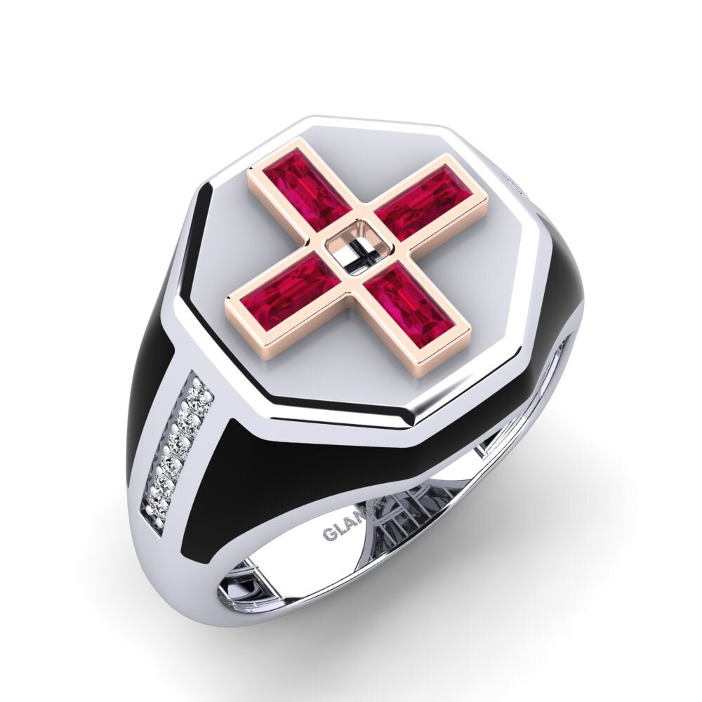 14ct White & Rose Gold Ruby Men's Ring Irectua