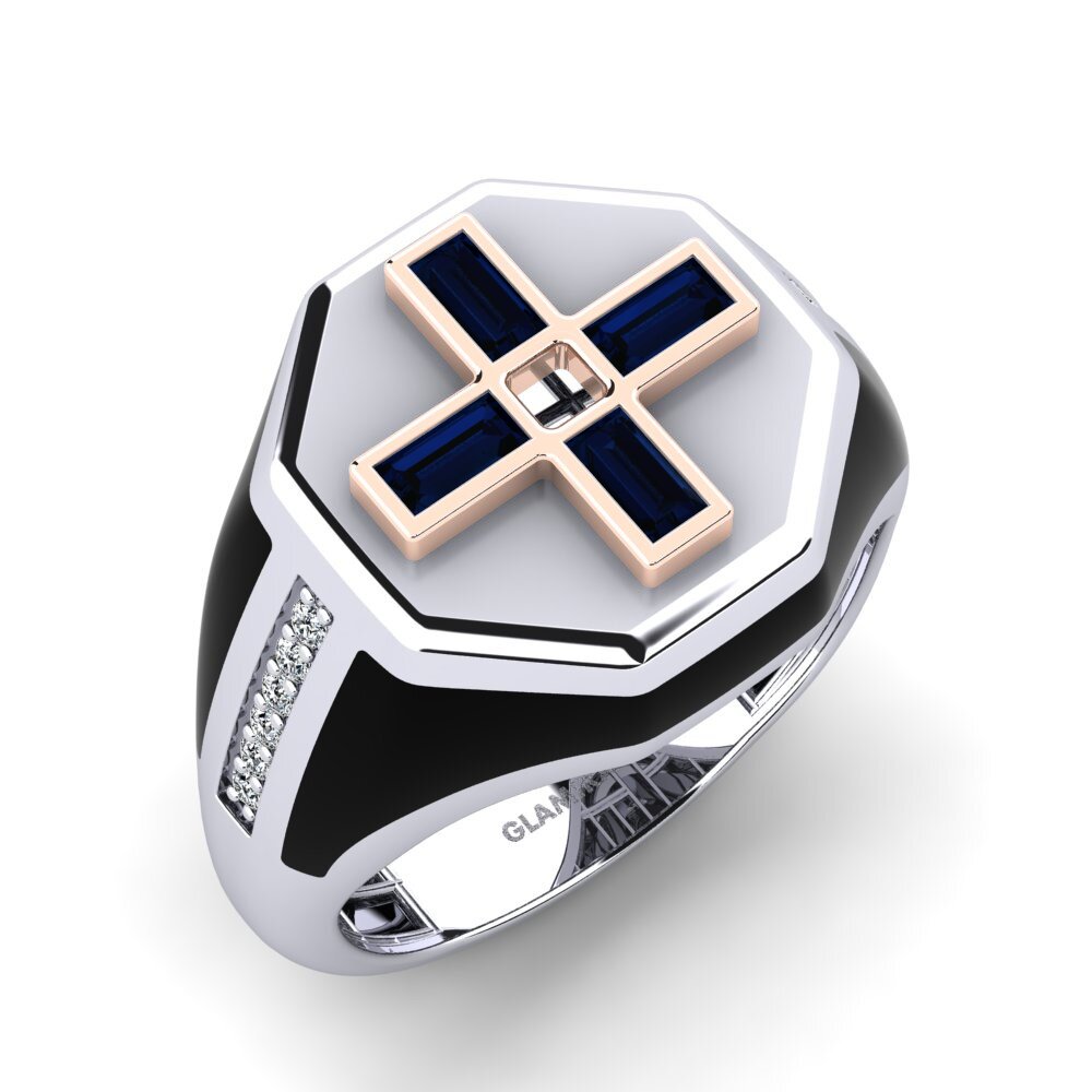 14ct White & Rose Gold Sapphire Men's Ring Irectua