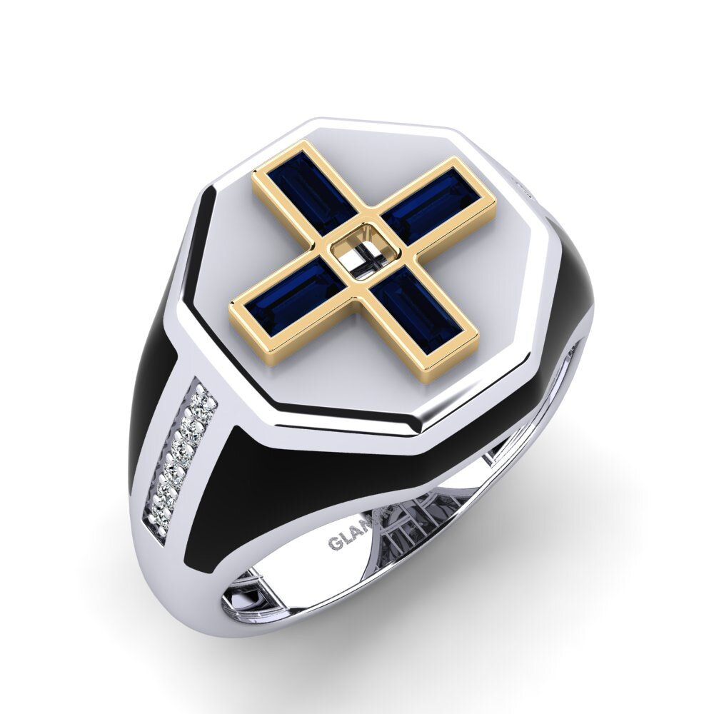 14ct White & Yellow Gold Sapphire Men's Ring Irectua