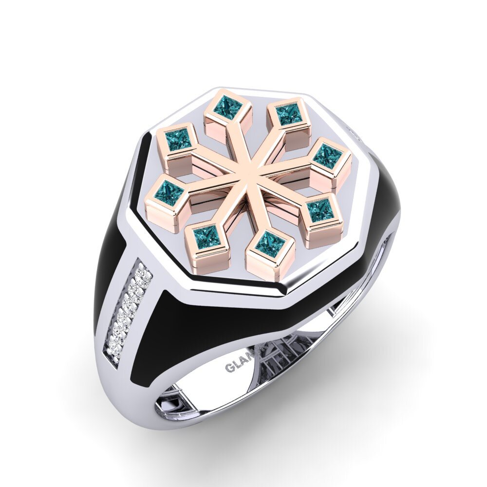 14ct White & Rose Gold Blue Diamond Men's Ring Jutania