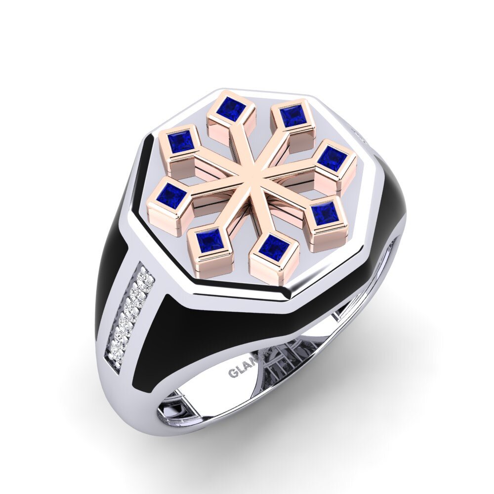 14ct White & Rose Gold Sapphire Men's Ring Jutania