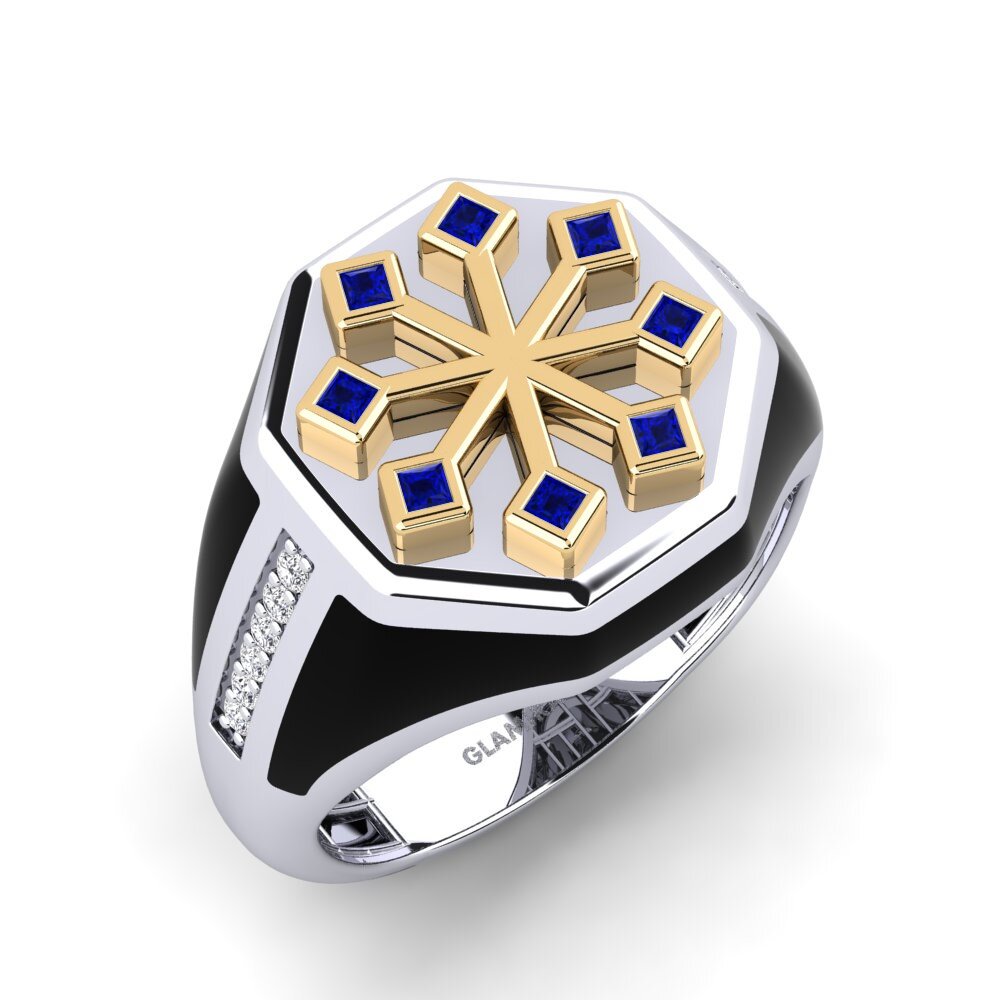 14ct White & Yellow Gold Sapphire Men's Ring Jutania