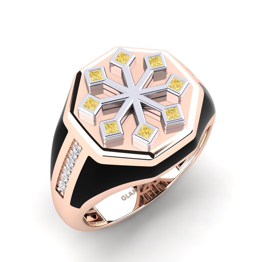 14ct Rose & White Gold Yellow Diamond Men's Ring Jutania