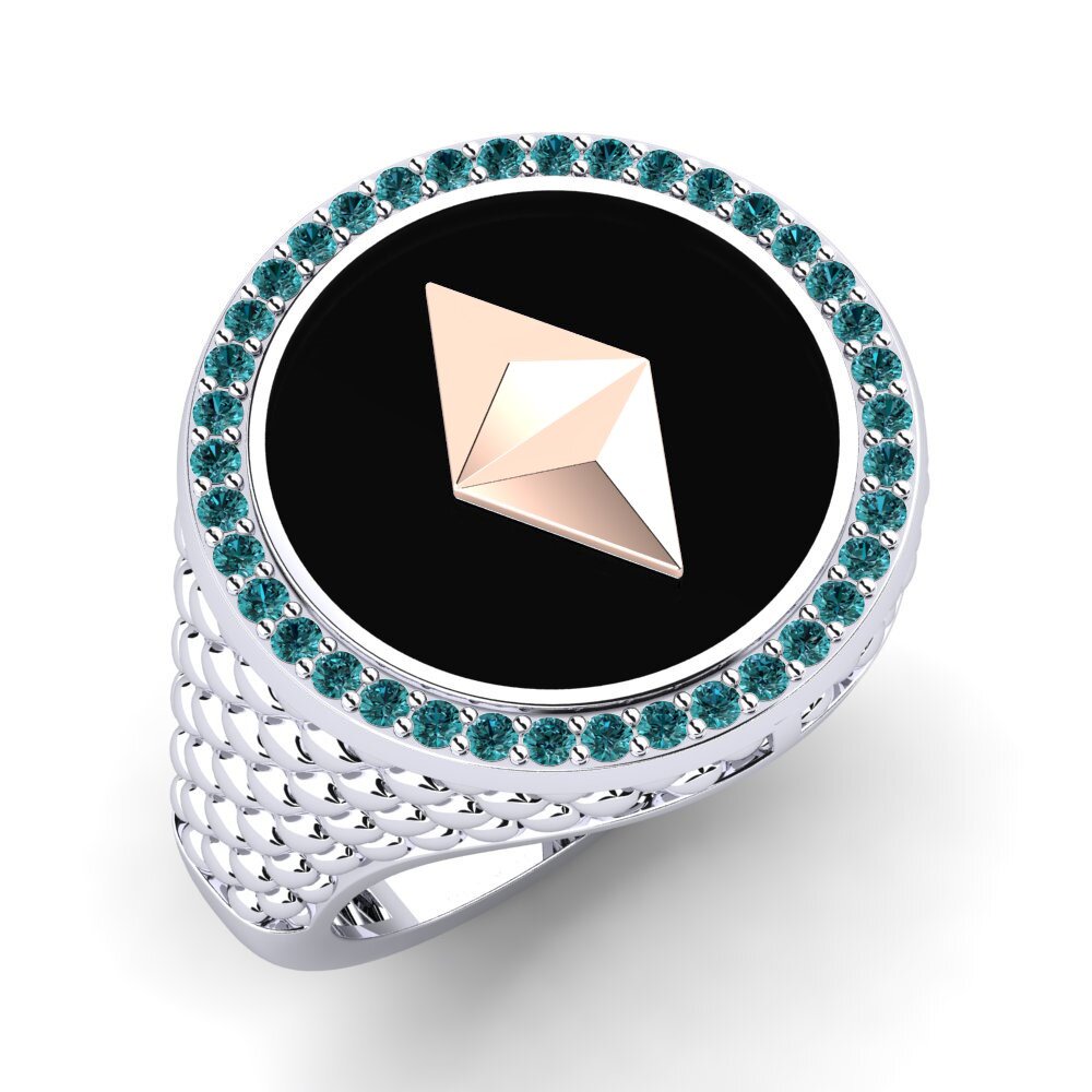 14ct White & Rose Gold Blue Diamond Men's Ring Loroti